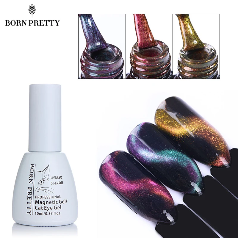 

BORN PRETTY 3D Cat Eye Nail Gel Polish 10ml Chameleon Magnetic Soak Off UV Gel Varnish Manicure Nail Polish Black Base Needed