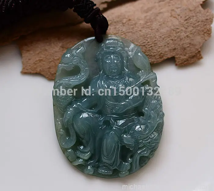 

00237 Vintage Masterpiece Natural A Jadeite Jade Kwan-yin Ride Dragon Necklace Pendant