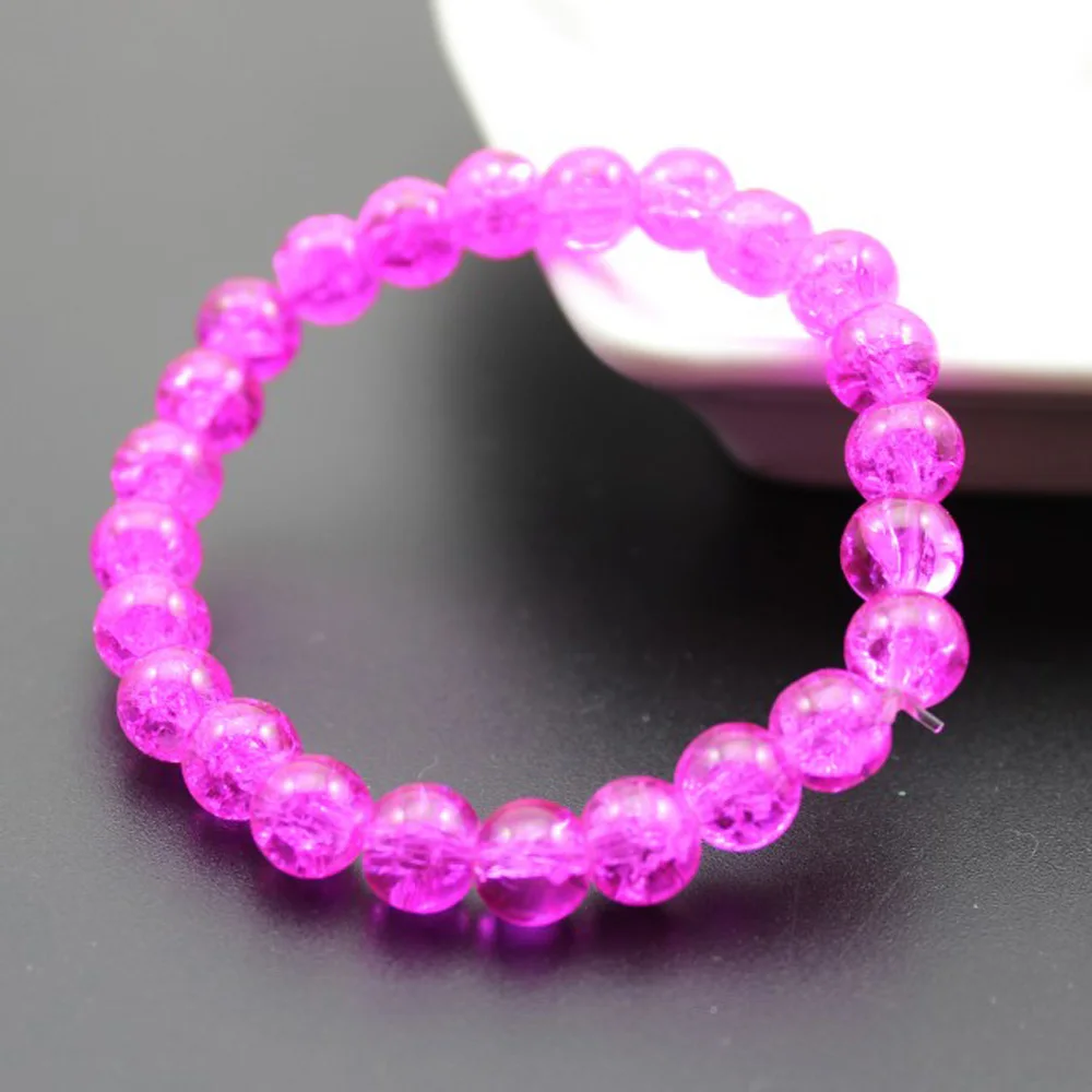 Women's 8mm 10mm Cracked Quartz Crystal Beaded Round Glass Beads Stretch Bracelet Bangle Bracelets Women Girl Charm Wrap Jewelry 