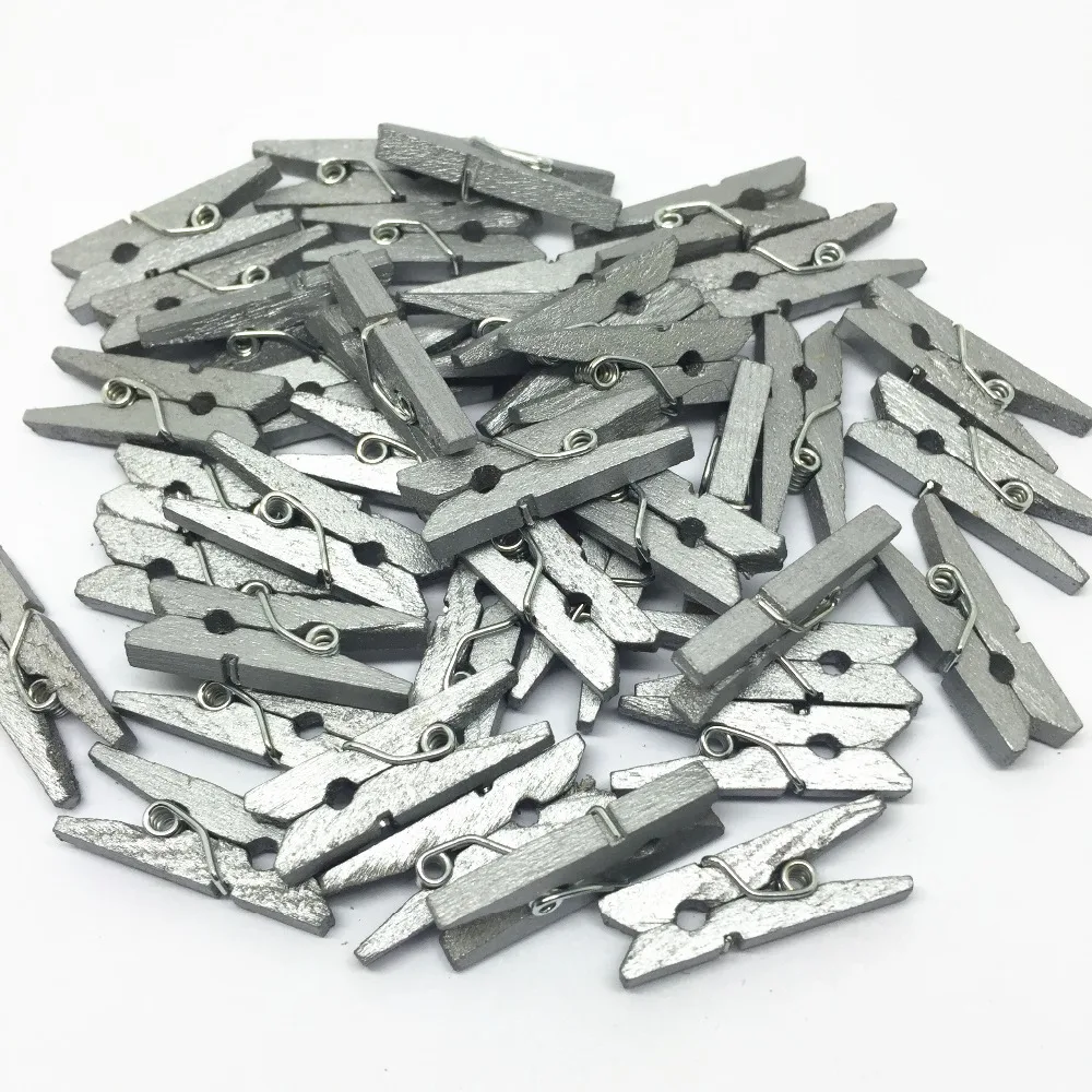 

100pcs 25mm Mini Wooden Clothespins Silver Color Clothes Pins Pegs For Scrapbooking Embellishments Kids' Crafts Photos Hanging