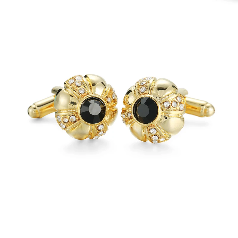 

rench shirt Black crystal cufflink for mens Brand designer Cuffs link Button male Gold High Quality Luxury Wedding Jewelry