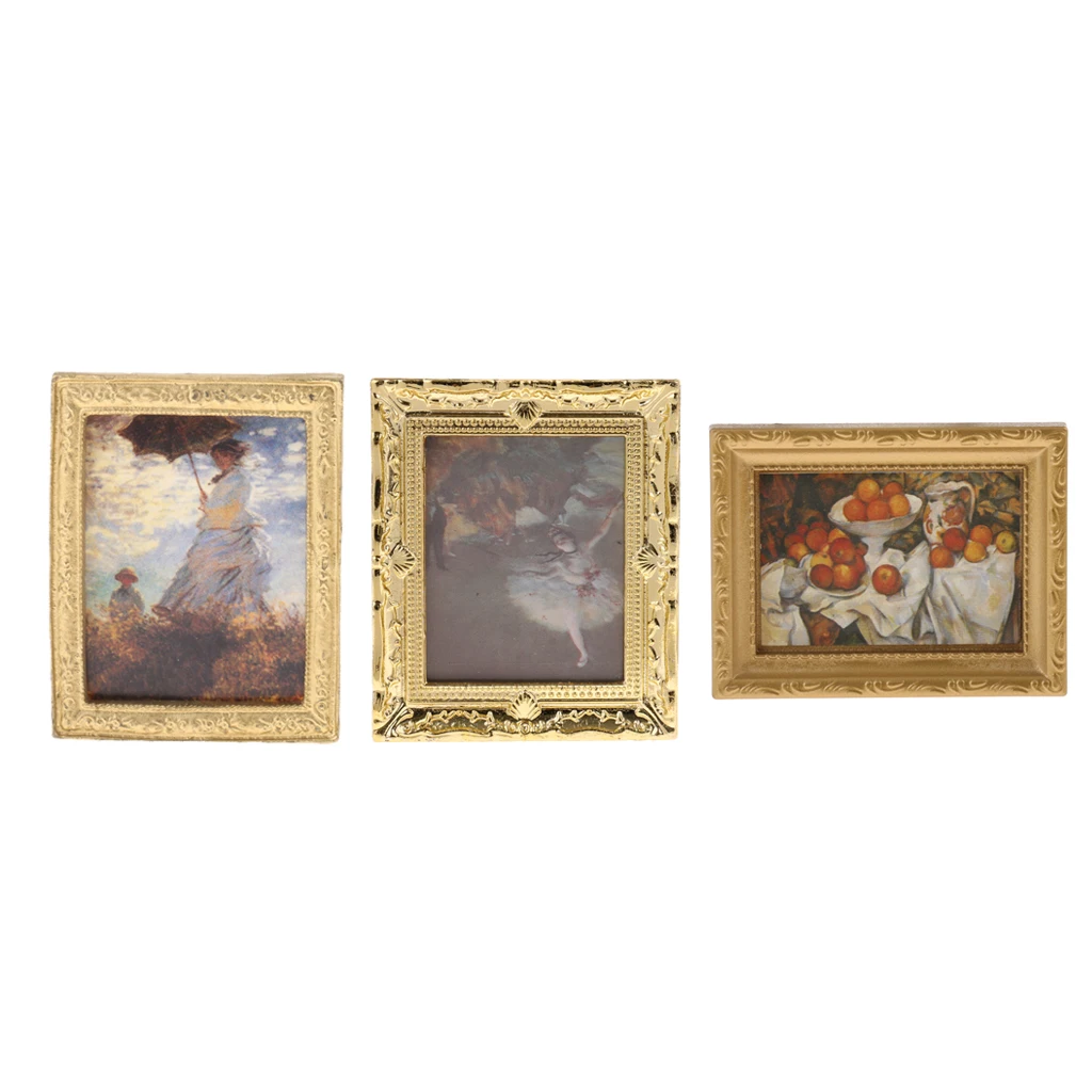 Handcrafted Vintage 1/12th Painting Frame Walls Poster Photo Frame With Miniature Easel Stands for Dolls House Life Scene Decor