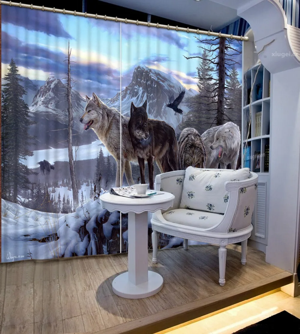 

3D Art Curtain The animal Living room Bedroom Curtains snow landscape Sheer Curtains For Window Decoration Drapes