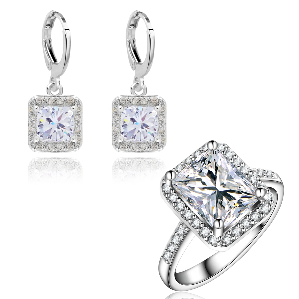 

Yunkingdom Wedding Jewelry Sets for women Classic Square Bride Engagement Earrings Rings Sets Wholesale LPG13