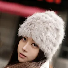 Женские зимние теплые шапки с кроличьим мехом; Новинка года; женская шапка; вязаная шапка с ушками; 009