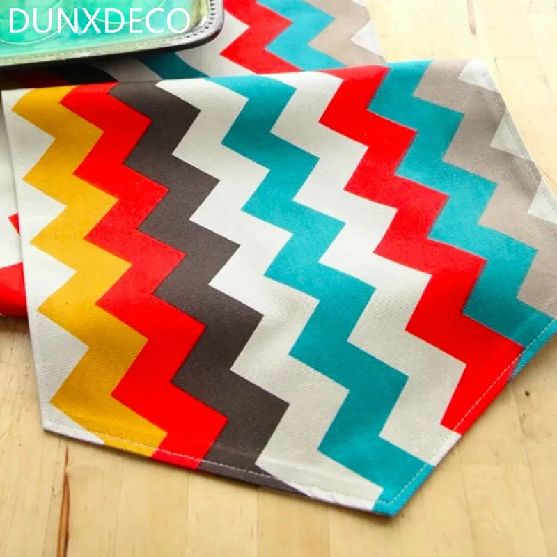 

DUNXDECO Table Runner Placemat Tablecloth Cotton Nordic Rainbow Colorful Wave Print Dinner Breakfast Decorative Ground Fabric