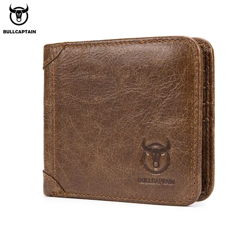 

BULLCAPTAIN Vintage Leather Trifold Wallet Men Short Hasp Wallet CASUAL MALE Zipper Wallets Card Holder Money BAG Coin Purse