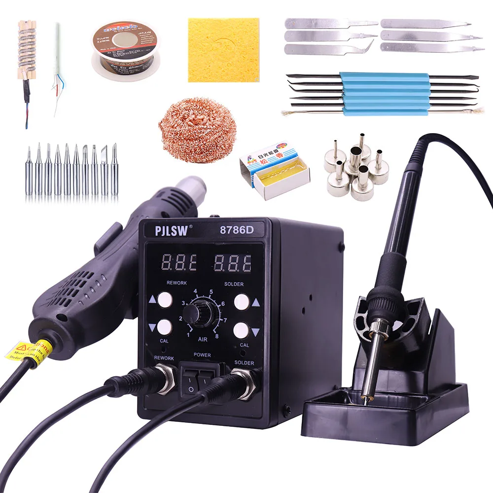 PJLSW 8786D 750W Blue Digital 2 In 1 SMD Rework Soldering Station Repair Welding Soldering Iron Set PCB Desoldering Tool