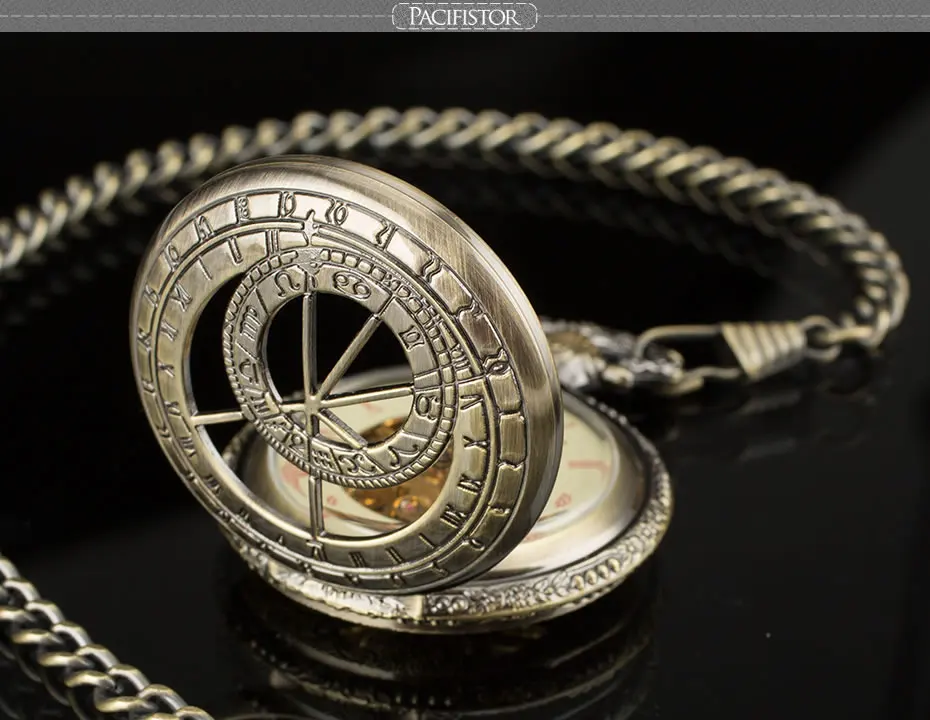 Пехота карманные часы механические цельнометаллический Алхимик Скелет карманные часы Для мужчин стимпанк Топ бренд Античная бронзовая