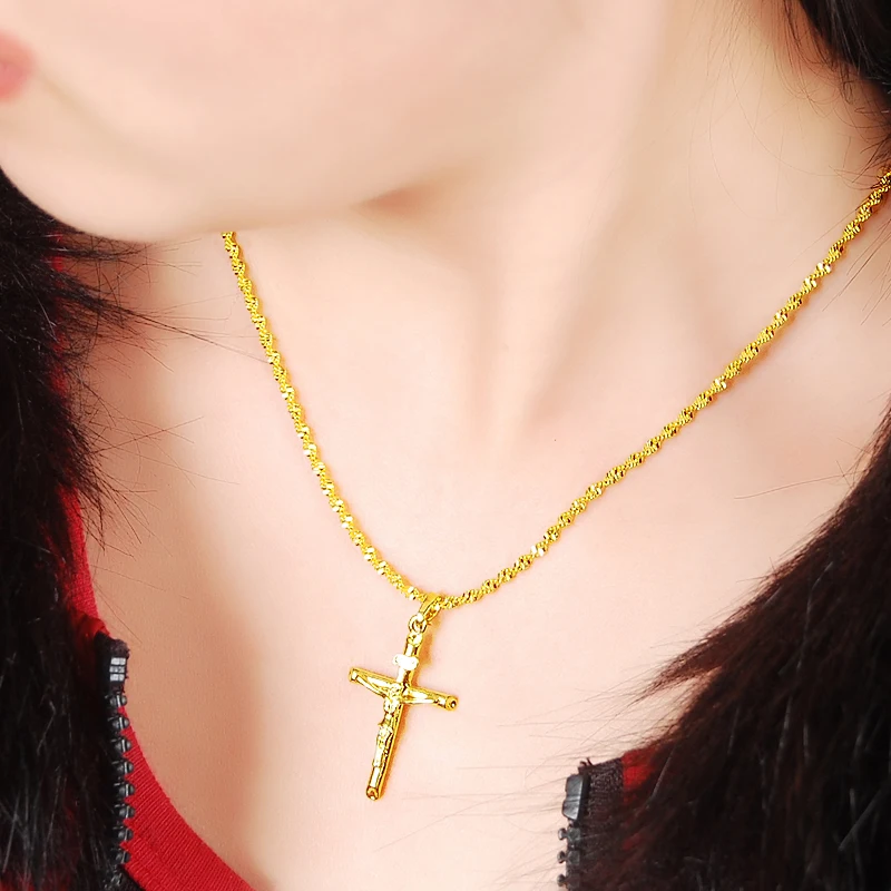 24K позолоченные ювелирные изделия, золотой цвет, подвеска в виде креста, ожерелье для женщин и мужчин, Роскошные вечерние ювелирные изделия, подарки,, безделушка