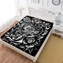 3D Sugar Skull Bed Sheet Black Rose Print Fitted Sheet Couples Valentine's Day Gift Bedding Tribal Bedclothes Home Decor D40