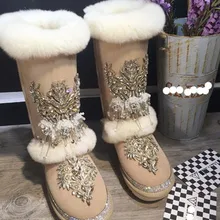 Сапоги; кожаные зимние сапоги; зимняя обувь; теплая удобная обувь; стразы ручной работы; Натуральная шерсть; высокие сапоги из натуральной кожи; Размеры 35-44
