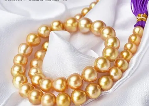 

Free Shipping >>>>>huge 12mm gold south sea pearl necklace 18