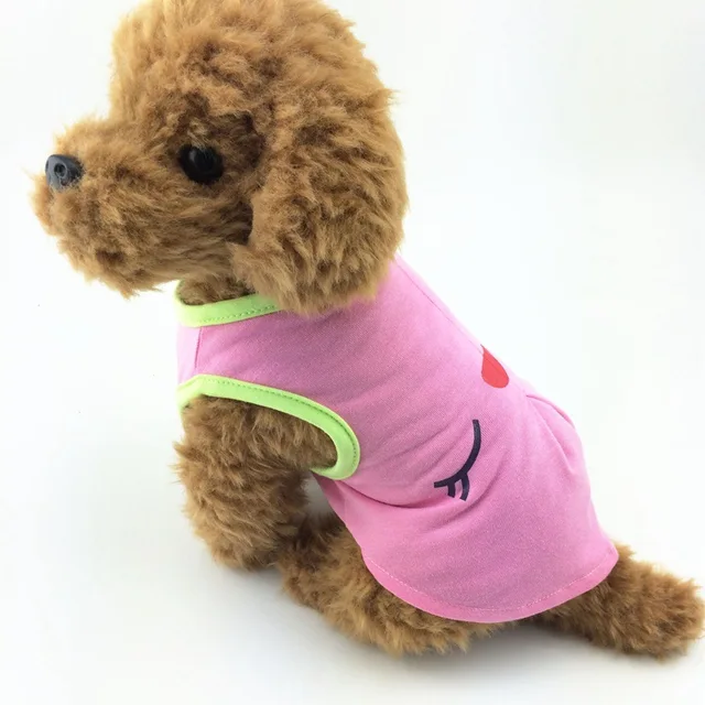 Upgrade your pets wardrobe with the Cute Spring/Summer Pink Green Dog Vests Fashion Sleeping Face Shirt