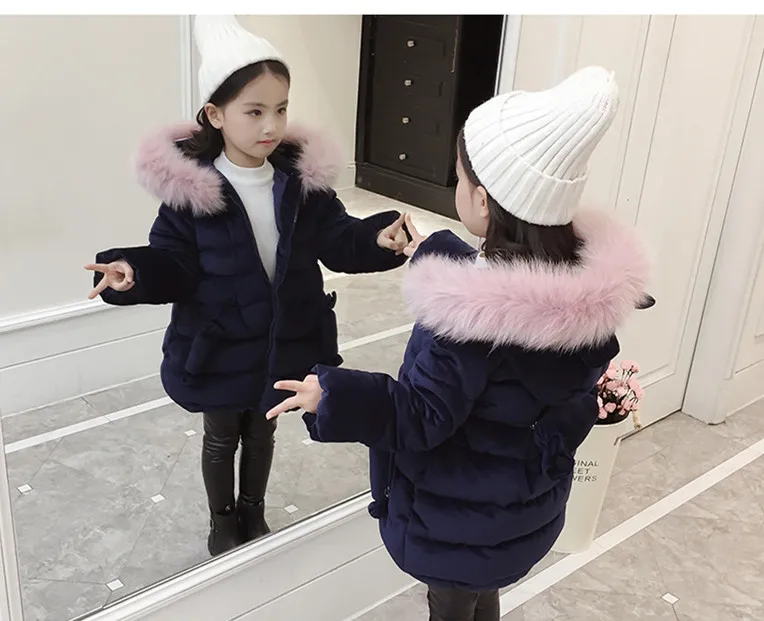 Зимнее пальто для маленьких девочек плотная верхняя одежда с капюшоном и меховым воротником на хлопковой подкладке милый зимний комбинезон для школы, Детская куртка