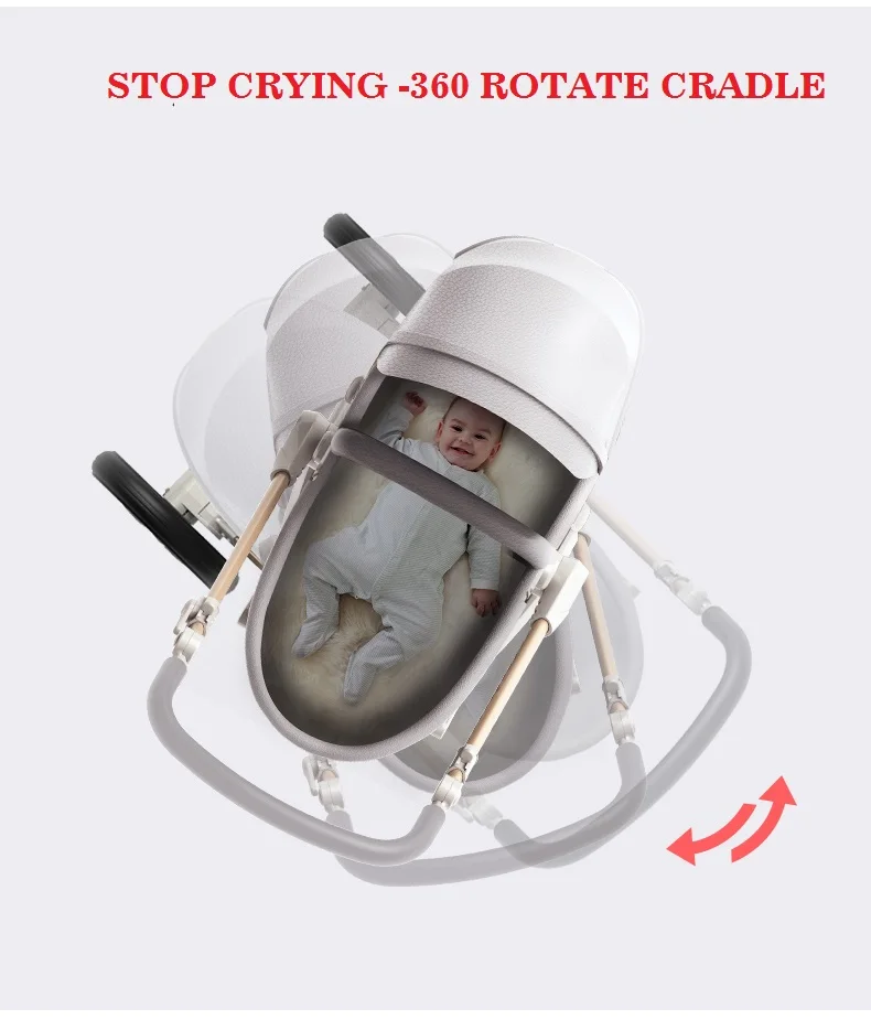 Carrinho de Bebê de Couro Carrinho de Bebê Carrinho de Bebê Rotação de 360 Mãe Gostosa Alta Paisagem Graus Pu Padrão Europeu Infantil Dobrável 8 stroller stroller