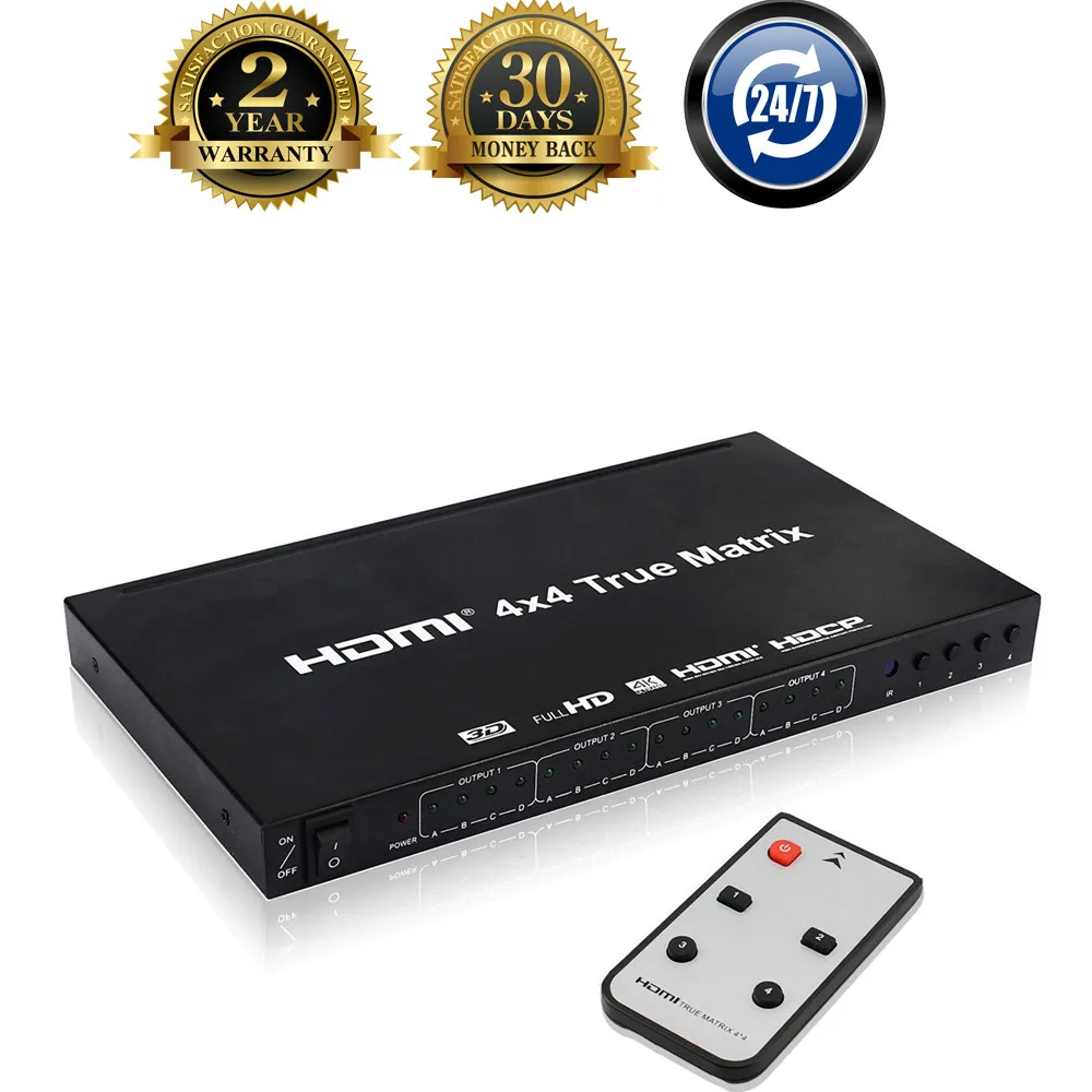 UHD 4Kx2K 4 Input 4 Output HDMI Splitter Matrix 4x4 Support IR Romote Control 4K HDMI 1.4v Matrix Switcher Box Full HD 1080P 3D