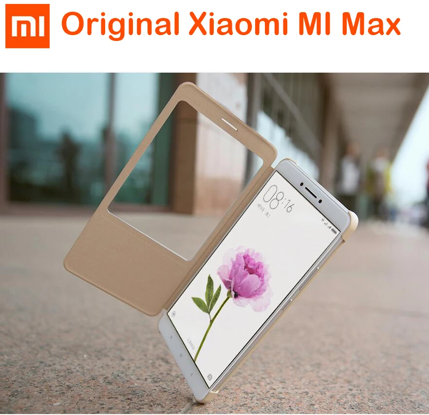 100% Оригинальный Xiaomi mi Max max 2 крышка ПК + Искусственная кожа смарт-чехол с откидной
