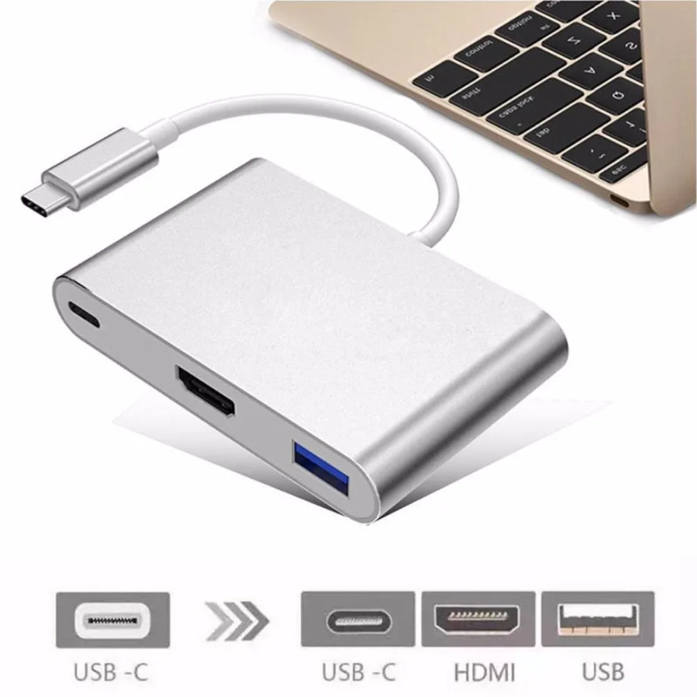 SOONHUA Тип C USB 3,1 USB-C HD 4 К HDMI USB3.1 адаптер 3 в 1 концентратора для Apple Macbook компьютер USB 3,1 Тип C HDMI Адаптер HUB