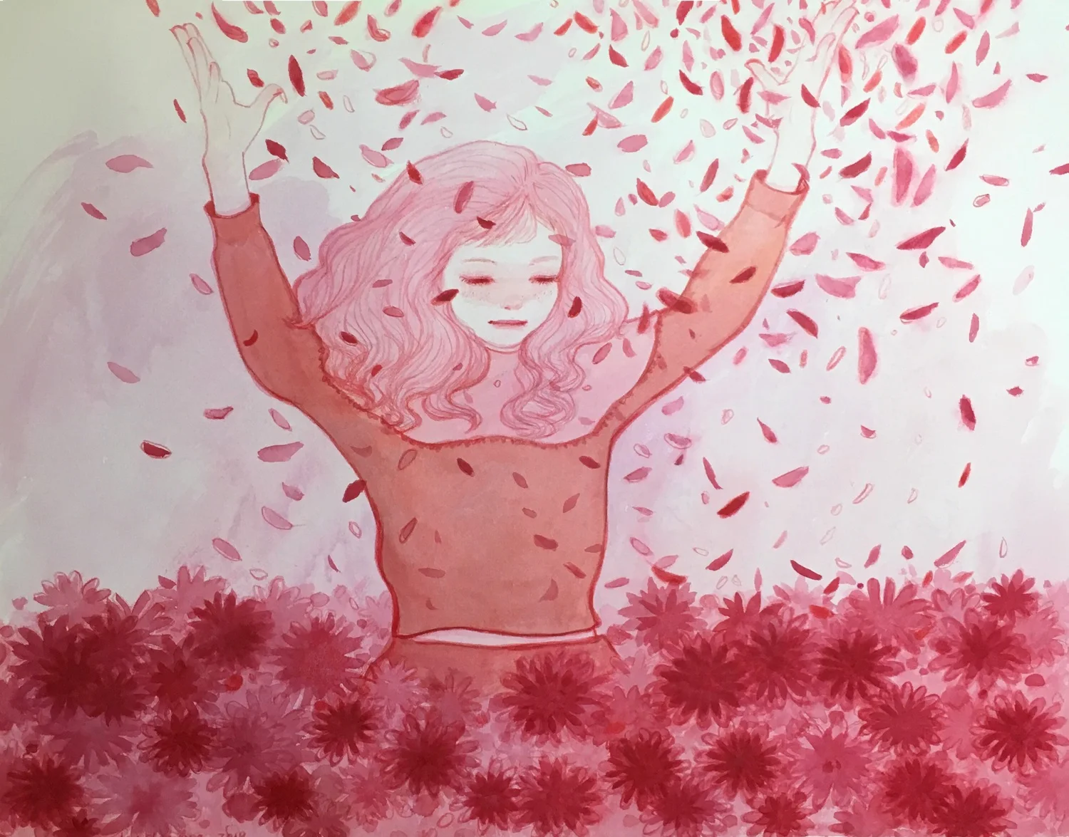 

Chinese Artist Liu Chenyang's Work"All Flowers for Youth" Watercolor on Paper Painting Wall Art Picture Paris Decoration Home