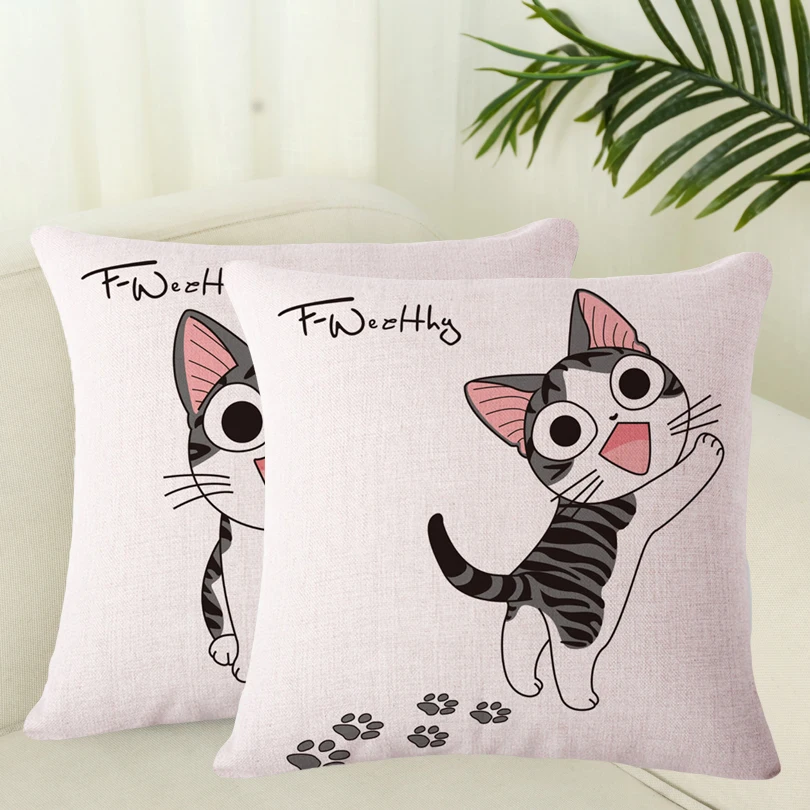Cat Printed Cotton Linen Cushions Hug Pillow 45x45cm / 17.7x17.7'' Decorative Throw Home Textile Seat Cushion | Дом и сад