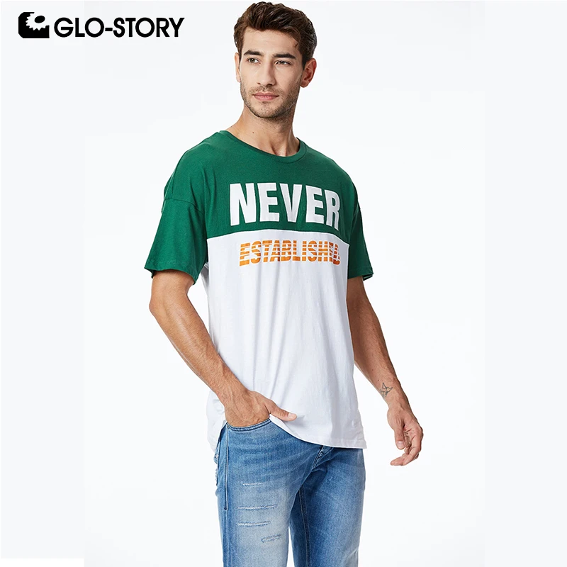 

GLO-STORY 2019 New Summer Basic Men's Causal Short Sleeve T-Shirts Male O-Neck Letter Print Tops MPO-8537