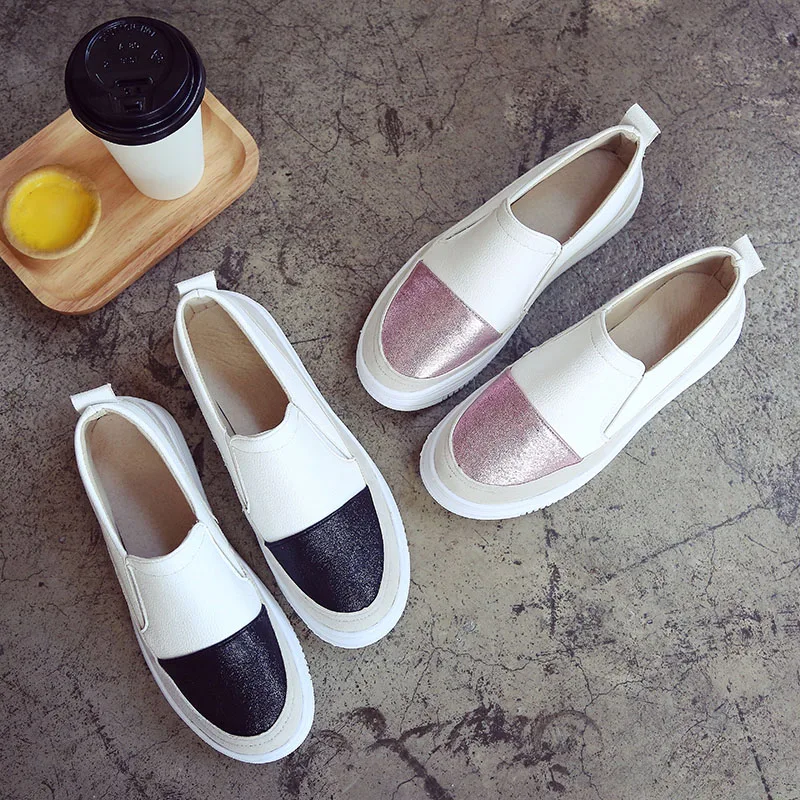 mixed color small white shoes student muffins shoes spring summer newest platform shoes women loafers slip on