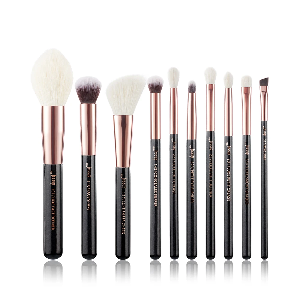 Rosa de Ouro Jessup Conjunto Preto Profissional Pincéis Maquiagem Beleza Ferramenta Compõem Escova Fundação pó Definer Shader Forro - 1 Beleza e saúde