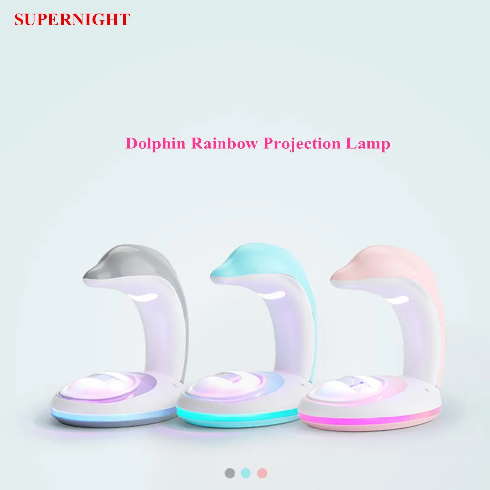 

SuperNight Dolphin Rainbow Projection Lamp USB Colorful LED Night Light Bedroom Bedside Table Lamp for Children Kids Baby Gift