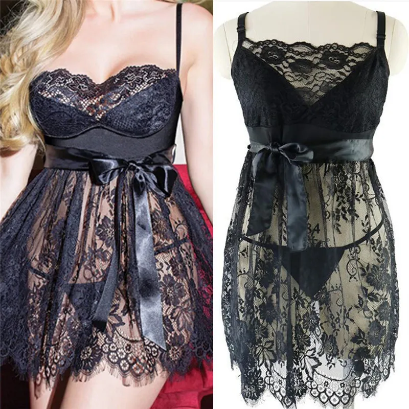 Черное сексуальное Babydoll дамское нижнее белье эротическое Для женщин кружевное