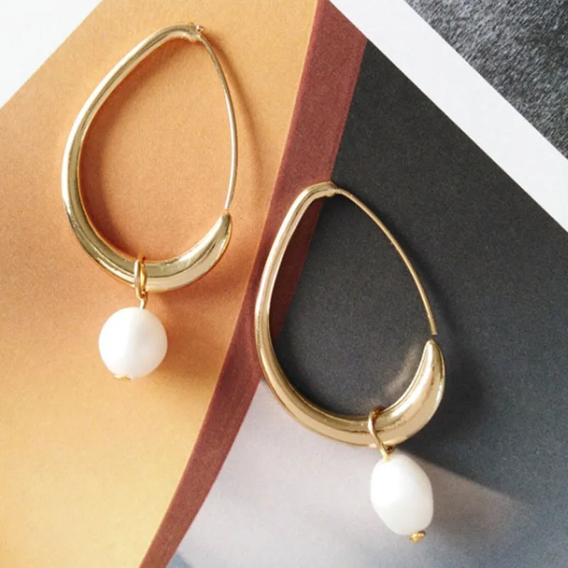 Korean Gold Oval Circle Small Drop Earrings for Women Gifts Minimalist