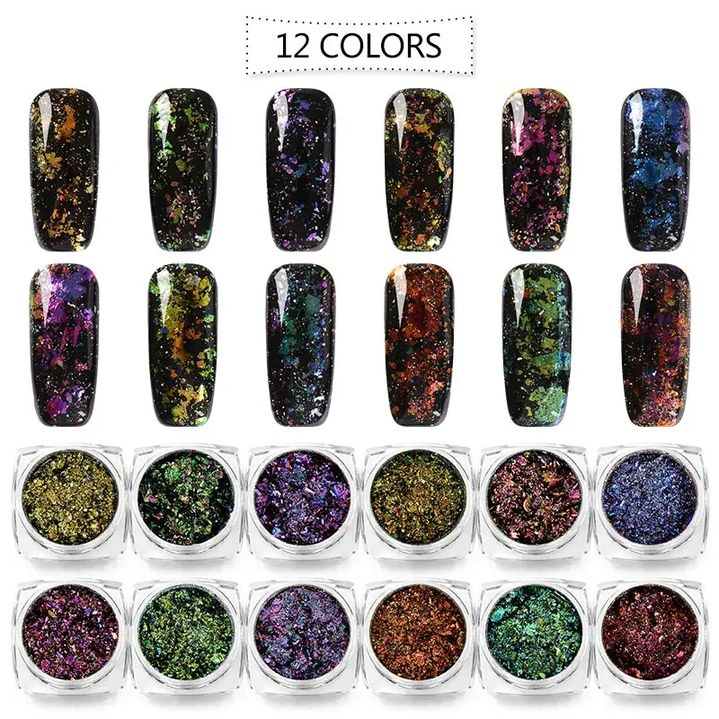 

Meet Across 12 Colors Chameleon Shining Nail Glitter Colorful Nail Art Decorations Holographic Powder Magic UV Gel Accessories