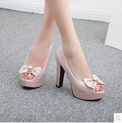

Customized large size single shoes 44 45 46 47The new Korean version of the bow waterproof table high heels fish mouth thick wit