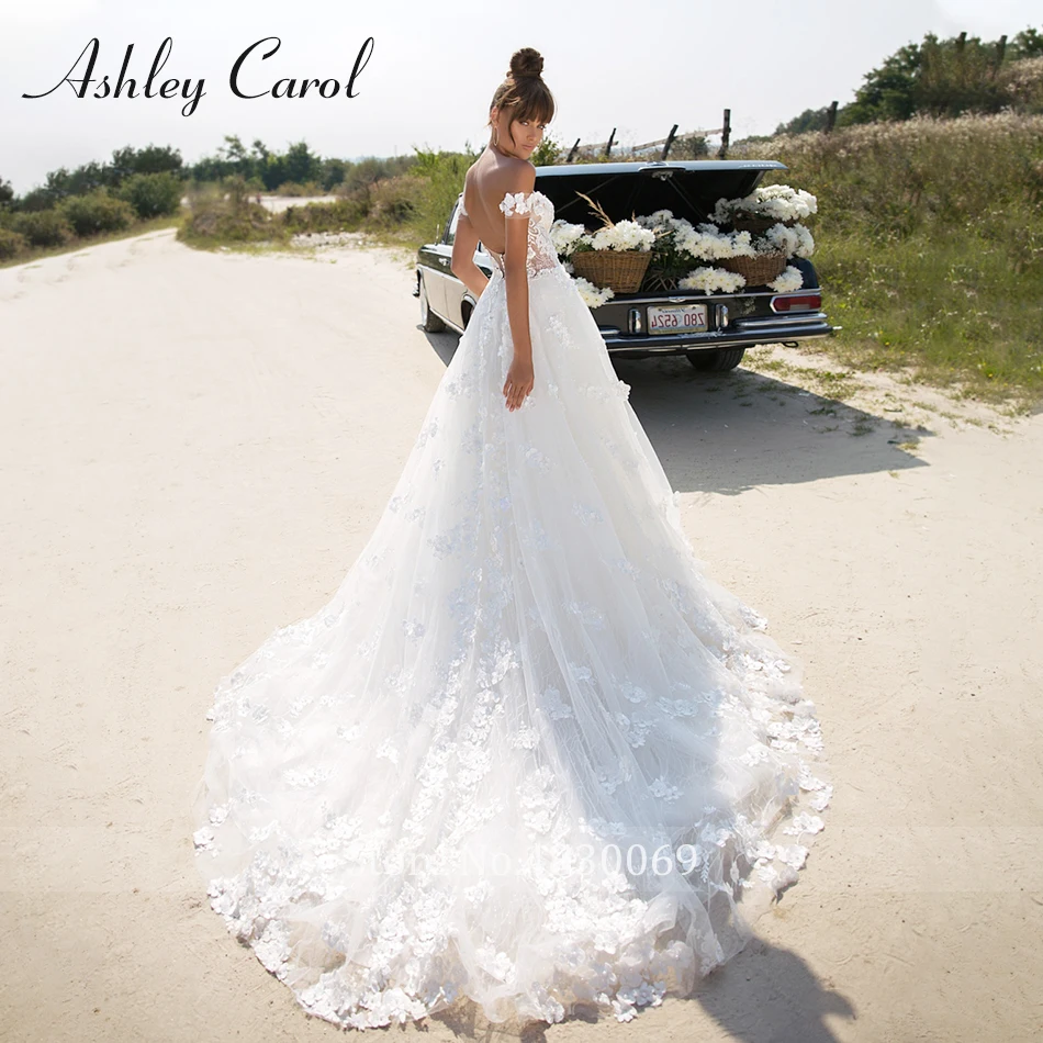 Ashley Carol сексуальный лиф сердечком, короткий рукав кружева принцесса свадебное платье бисером платье невесты Свадебные платья без спинки
