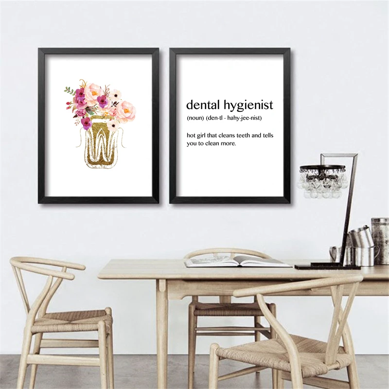 

2 Pieces Canvas Poster Dentist Office Wall Art Print Painting Dental Hygienist Funny Quote Picture Bathroom Decoration