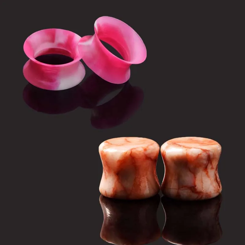 2pairs Wholesale Price Stone Ear Plug Organic Body Jewelry and Silicone Gauge Tunnel Piercing Drop Shipping | Украшения и