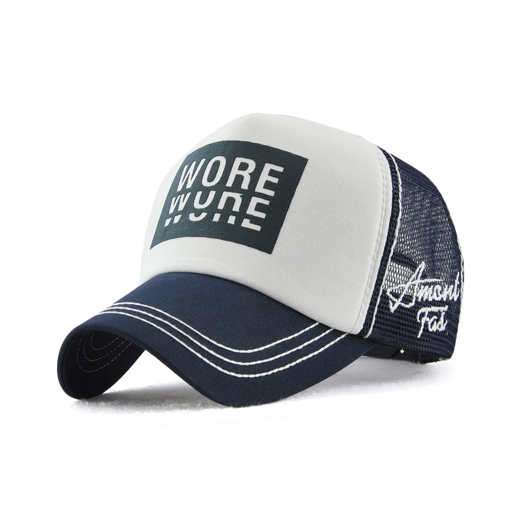 white and navy blue TOHUIYAN Мужская бейсболка с надписью бейсболка в стиле хип-хоп, летняя сетчатая шапка Для женщин Регулируемый мужские и женские бейсбольные кепки, кепка, бейсболка - Цвет: white and navy blue