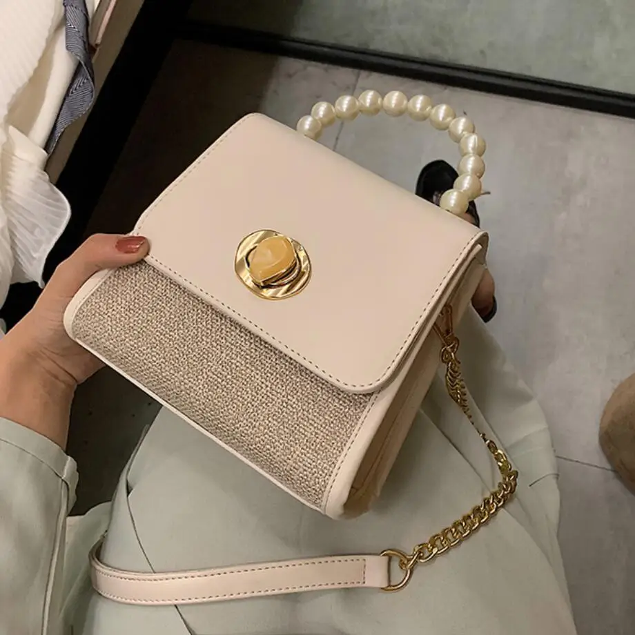 

Elegant Female Pearl Tote bag 2019 Summer New Quality Leather Women's Designer Handbag Chain Shoulder Messenger bag Travel bag