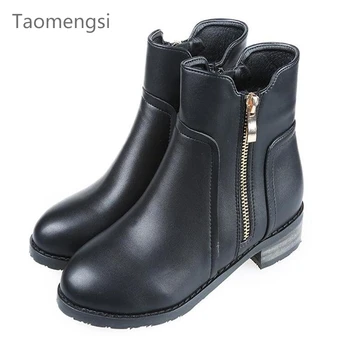 

Taomengsi New Winter Boots With Solid Rivets In Europe With Velvet Matte Leather black Boots With Thick Slip Female Wholesale