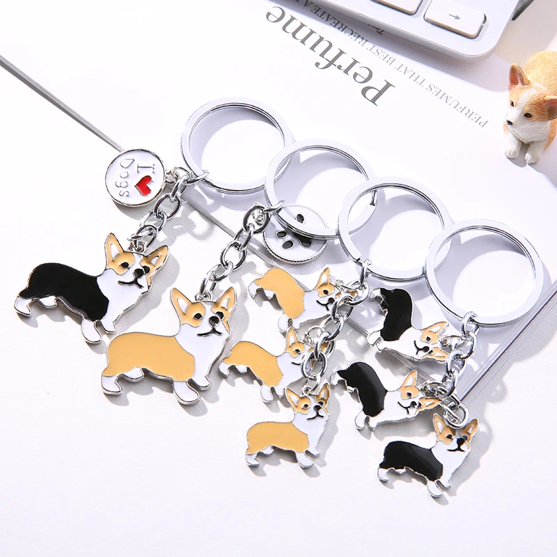 여성을위한 새로운 귀여운 웨일스 어 Corgi 개 열쇠 고리 핸드백 펜던트 열쇠 고리 열쇠 고리 남자 자동차 열쇠 고리 매력 보석 나는 개 선물을 사랑합니다