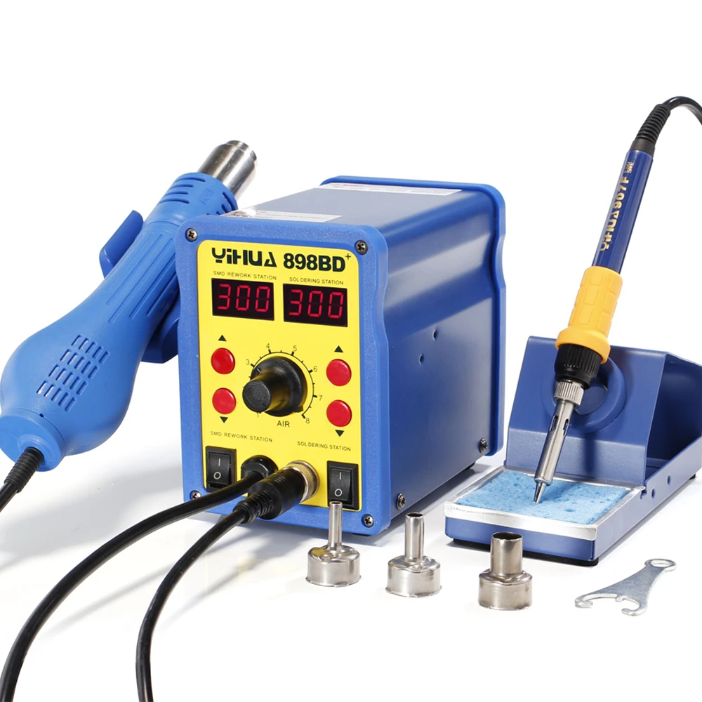 3in1 Digital Soldering Iron Station Rework Solder Welder Hot Air Gun 5 Nozzle uk