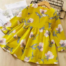 Коллекция года, платье для девочек Брендовые платья принцессы осеннее детское платье с длинными рукавами и принтом для девочек детская одежда для детей возрастом от 3 до 7 лет, весеннее платье