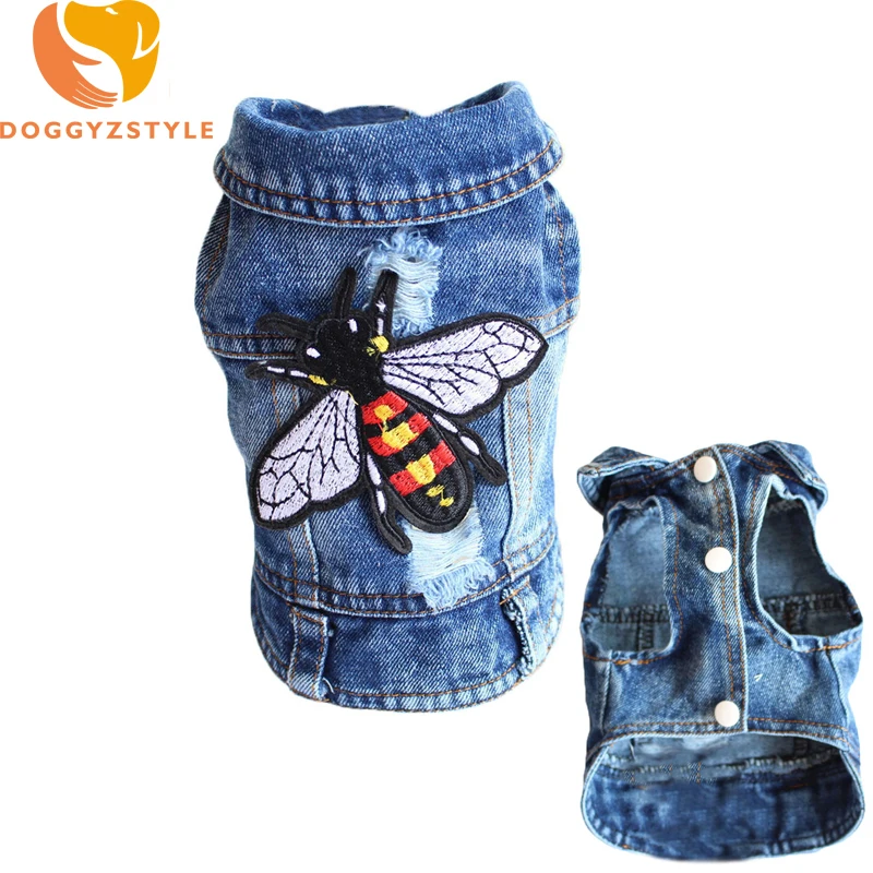 

Denim Pet Dog Vest Clothes Hole Embroidered Cowboy Puppy Cat Jacket Clothing Animal Design Jean Coat For Small Dogs DOGGYZSTYL 9