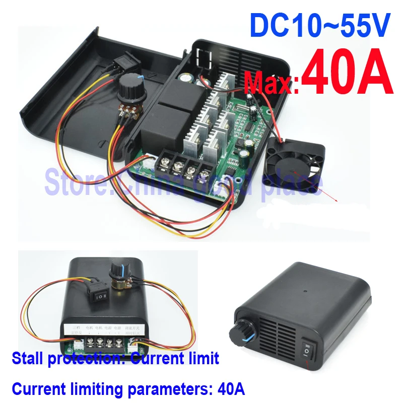

New 12V24V36V48V55V 40A PWM Motor Speed Controller Regulator Adjustable Variable Speed Control Have Brushless motor radiator