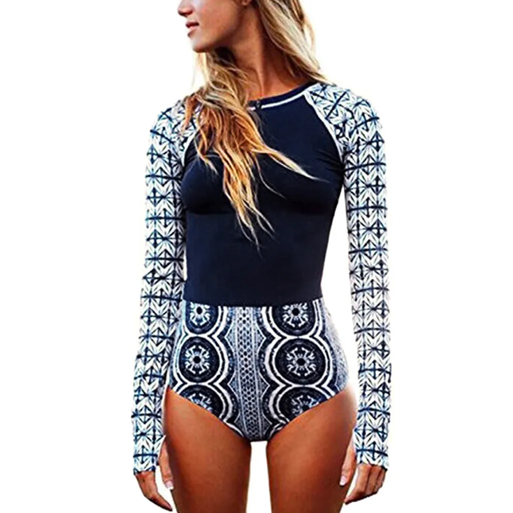 

2019 sexy one piece swimsuit female women Summer Surf Beach Leaf Long Sleeve Swimwear Beachwear Siamese Swimsuit #XTN