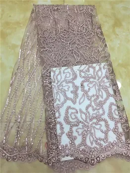 

Nigerian Seuqins Mesh Lace Fabric Pink Sequined Embroidered Lace Guipure African Swiss Voile Net Lace Indian Style Wedding Lace