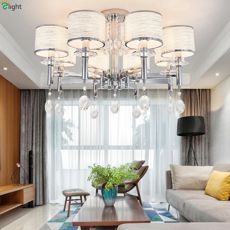 Modern Lustre Crystal Led Chandeliers Lighting Chrome Living Room Led Pendant Chandelier Lights Bedroom Hanging Lamp Fixtures dar post modern led pendant lights fixtures crystal lampshade project lighting lamparas de techo lustre gold chrome hanging lamp