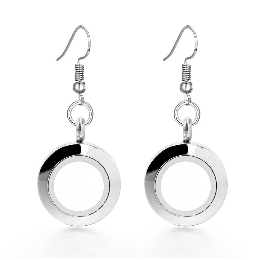 

1 Pair Elegant Women Fashion Drop Earrings 316L stainless steel floating locket pendant fit floating memory charms Gifts