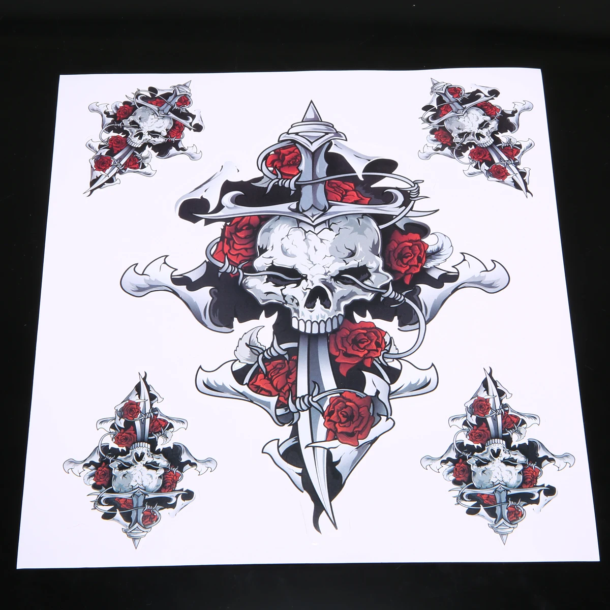 

1 Sheet Red Rose Skull Self-adhesive Sticker Motorcycle Motorbike Fuel tank Waterproof Decal