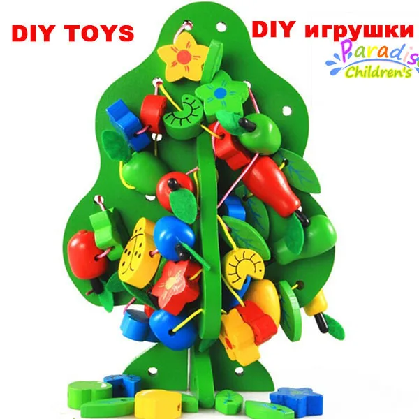 

1/Set DIY Wooden strings beads toys  Christmas trees Wear beads inserted beads toy Children educational toys my fruit tree toys